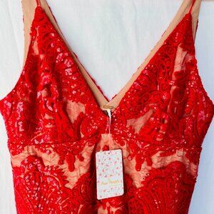NWT Free People Night Shimmer Mini Dress – Red Lace | Size 6